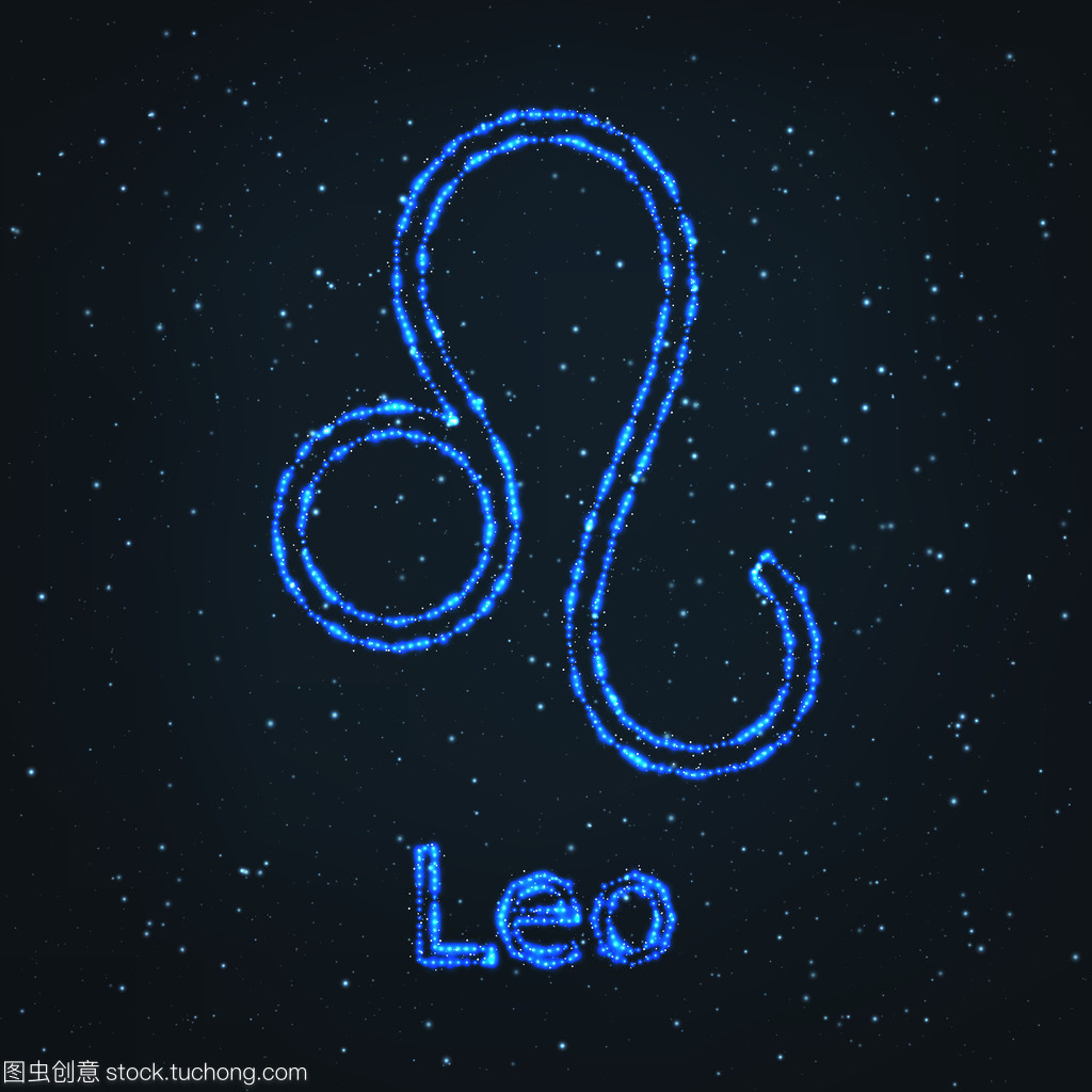 占星术闪耀的蓝色符号。黄道十二宫狮子座